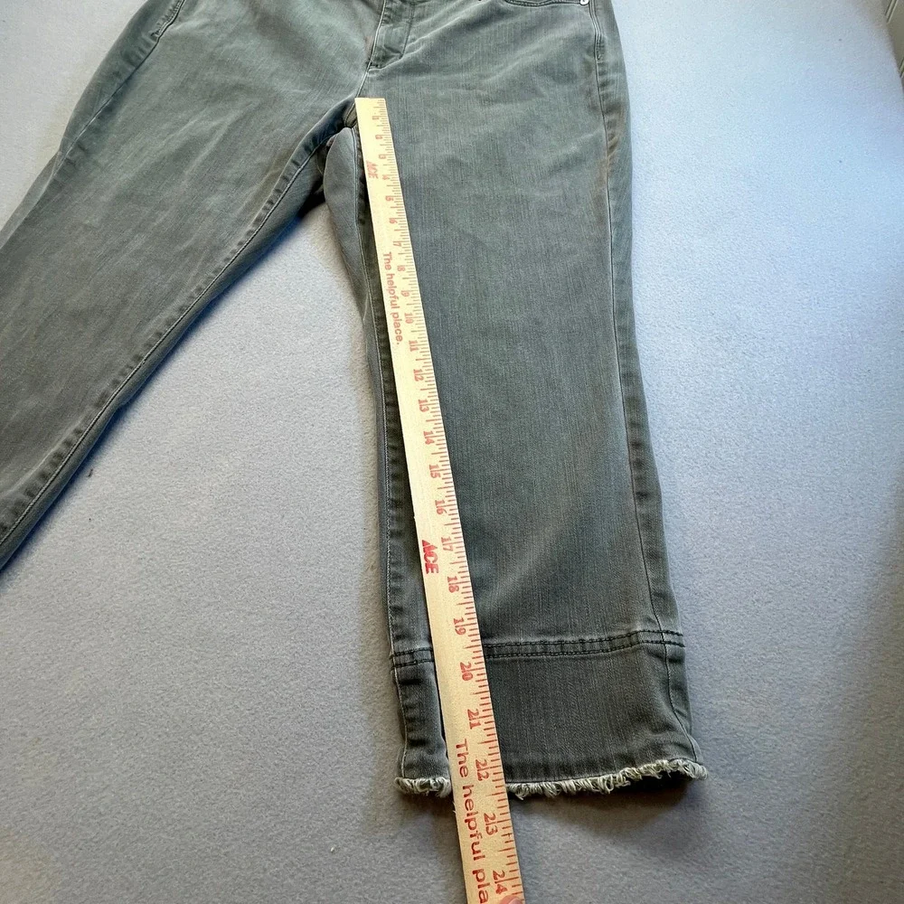 J. Jill Denim Authentic Fit Cropped Jeans Olive Green Frayed Hem Wms 14 Petite